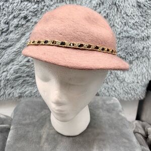 Merrisene Cloche Hat Womens 100 Percent Wool Pink Vintage Lattice Trim Band Felt